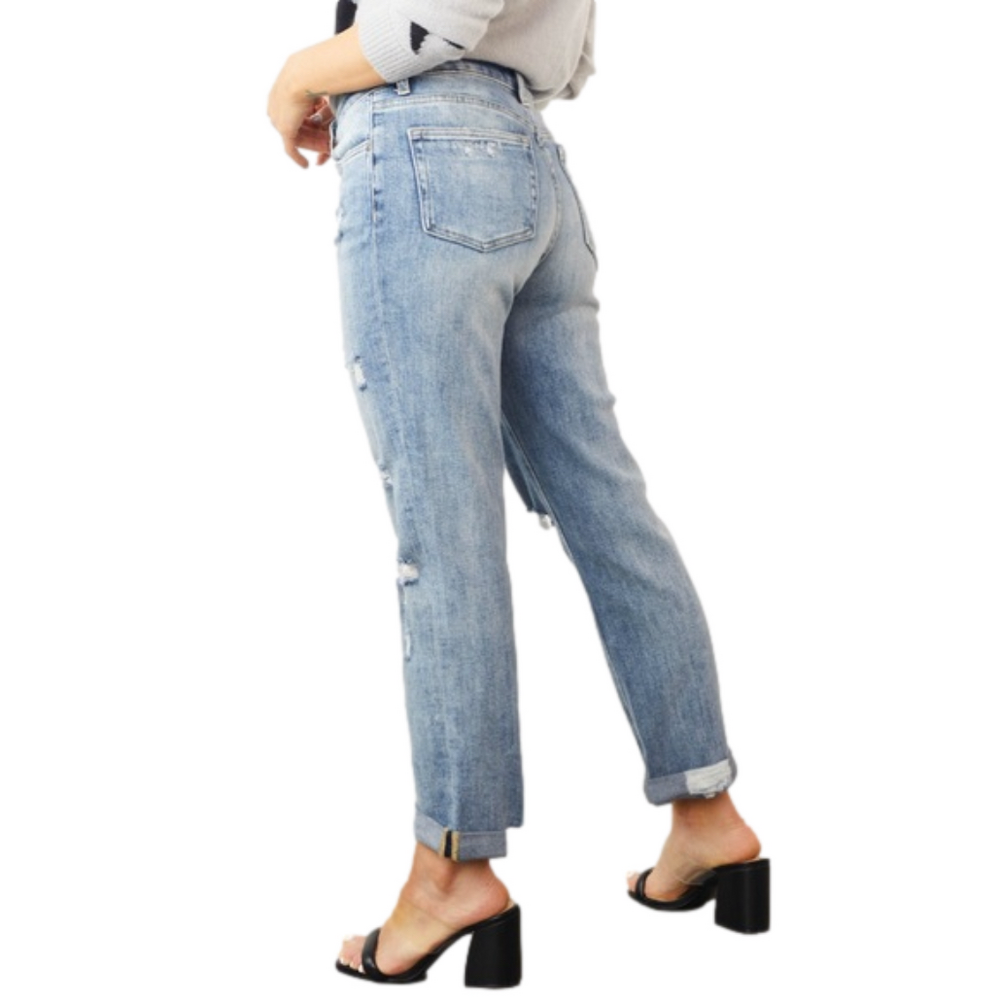 Vervet Light Wash High Rise Torn Boyfriend Fit Jeans - Picture 2 of 5